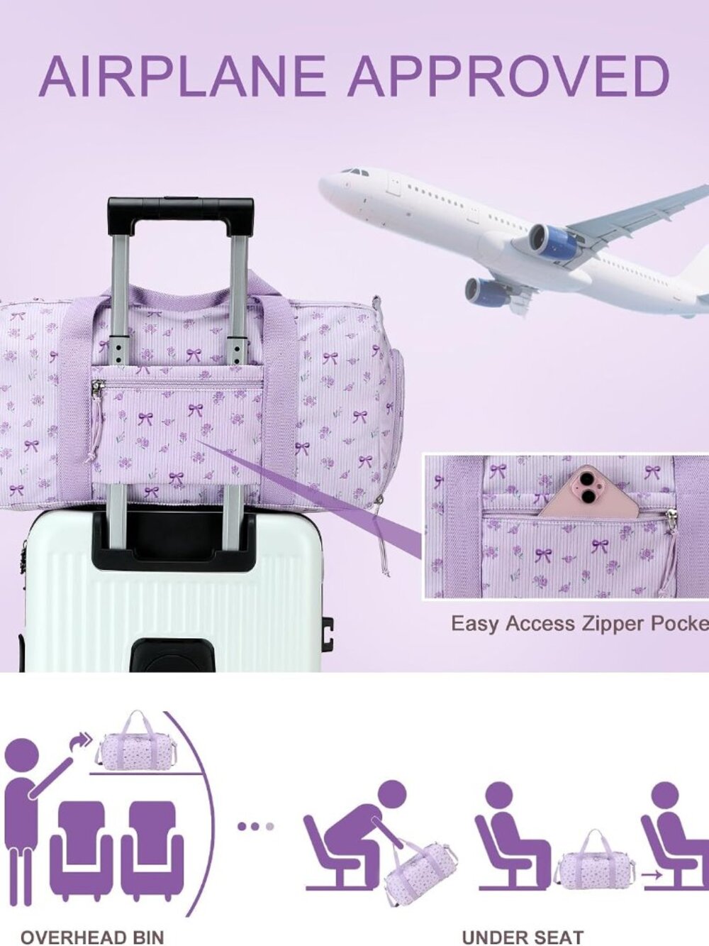 Duffle Bag for Gym Sports Women Girls Workout Travel Bag Weekender with Shoe Com - Picture 5 of 9
